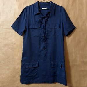 Equipment | Knox Corset Front Linen Shirtdress Popover Mini Dress Blue Size M